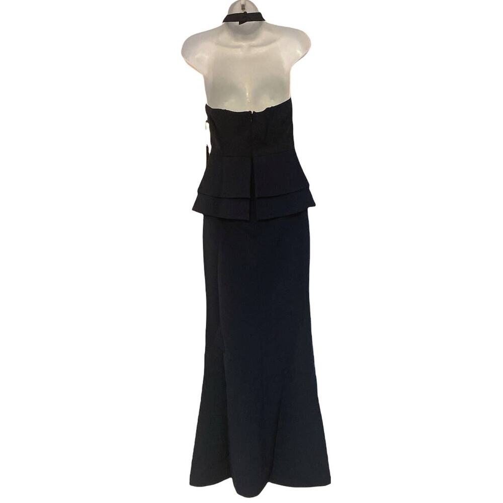 Vince Camuto Peplum Fluted Halter Gown Navy Formal Maxi Prom MOB Black Tie Dress - Picture 6 of 11